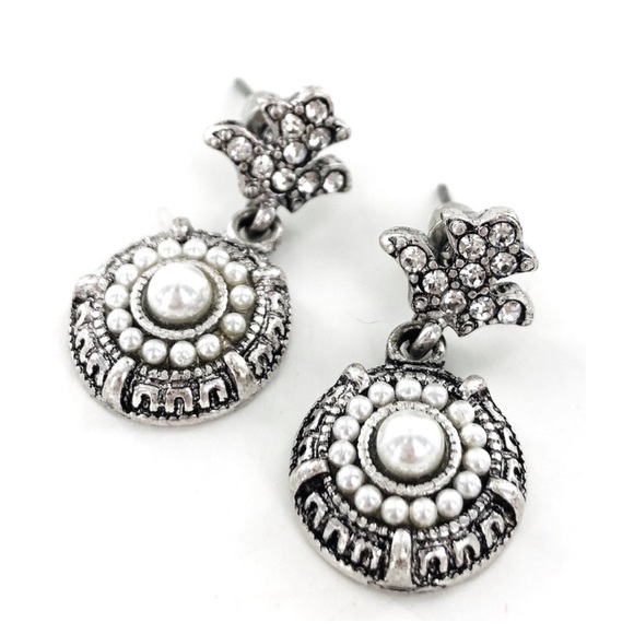 Beautiful Crystal & Pearl Deco Medallion Earrings! - Picture 1 of 5